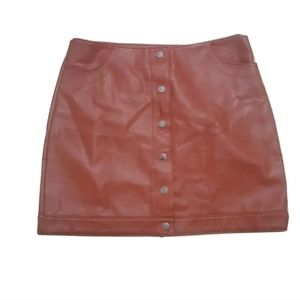 Topshop Faux Leather Skirt Button Front Brown Pockets Size 8
